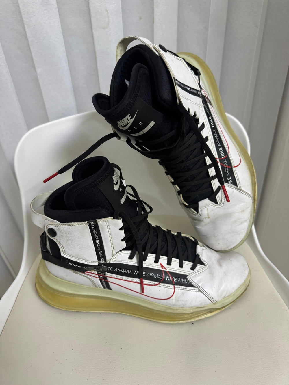 Nike Air Max High-Top Sneakers in White & Black with Red Accents